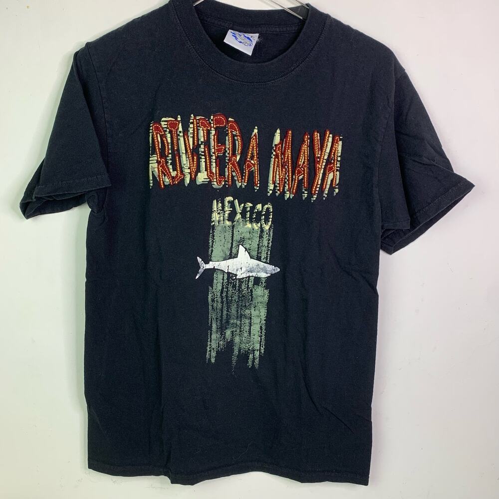 Vintage Riviera Maya Mexico Caribbean Souvenir Embroidered Cotton T-shirt Medium